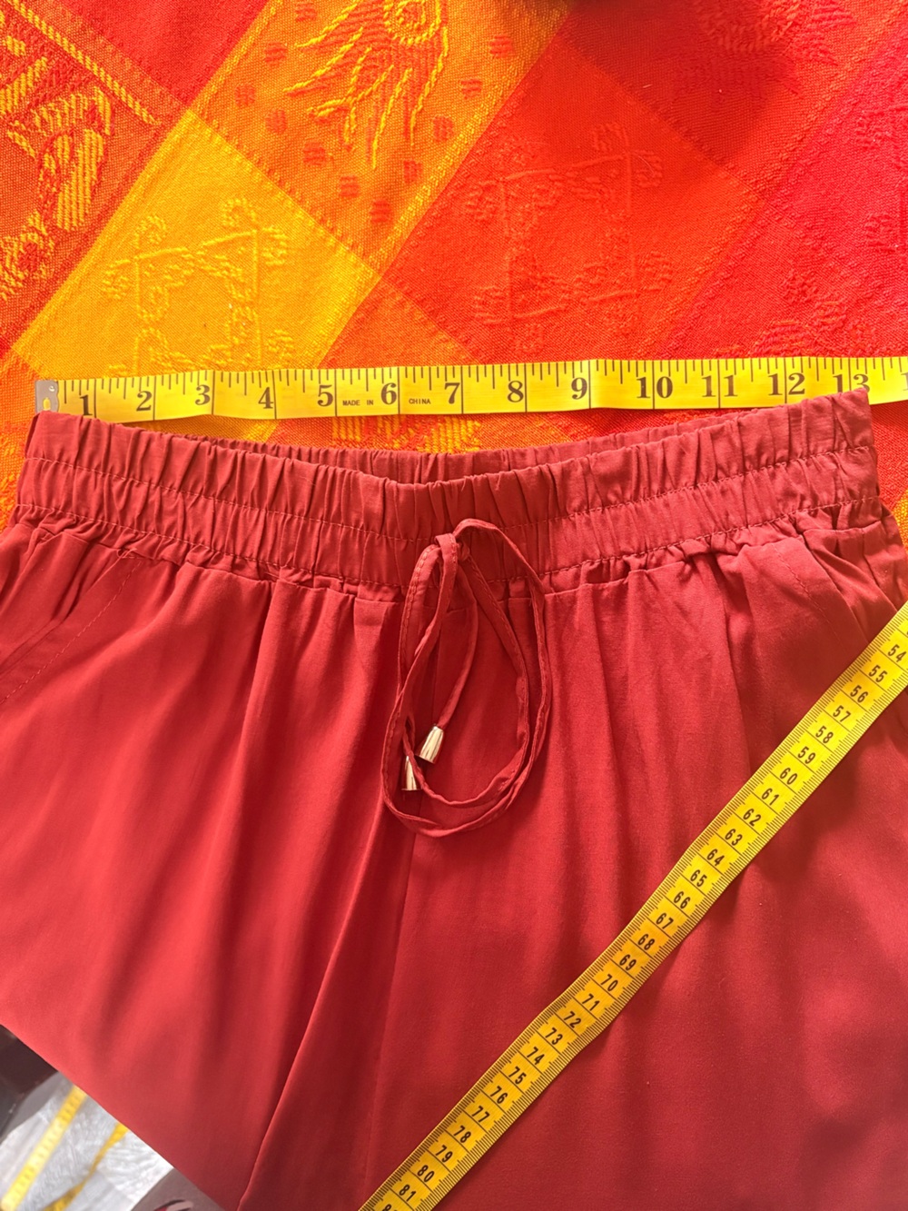 Women’s Red Midi Drawstring Pant with Ruffle Detail - Picture 4 of 4